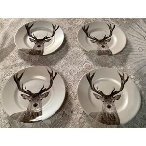 Set of 4 Pier 1 Snow Forest Winter Buck Salad Plates 8.5”
